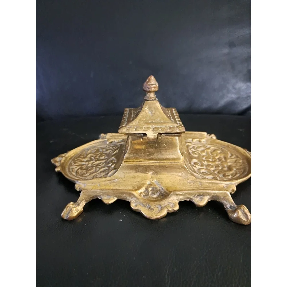 Vintage Brass Metal Ornate Inkwell Made‎ In Japan